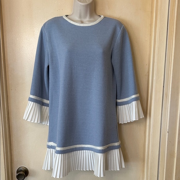 English Factory Dresses & Skirts - English Factory Blue Sweater and White Pleated Mini Dress size S